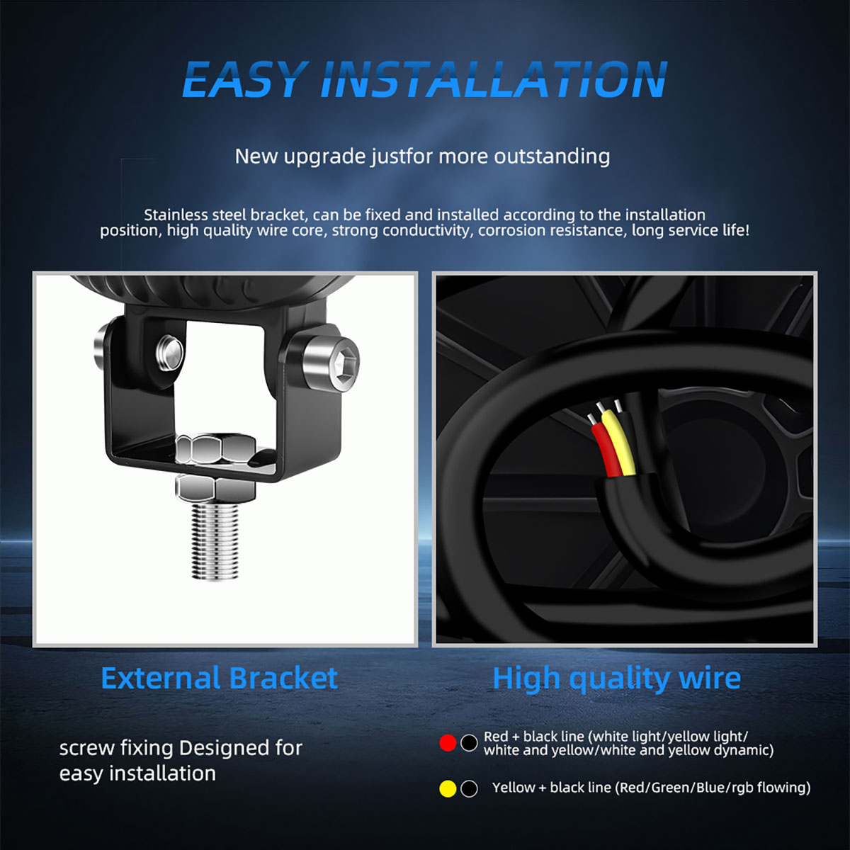 High-Strength RGB Dynamic Strobe Owl Two-tone LED Lens Driving Motor External Spotlight Headlights for Paving Electric Vehicle