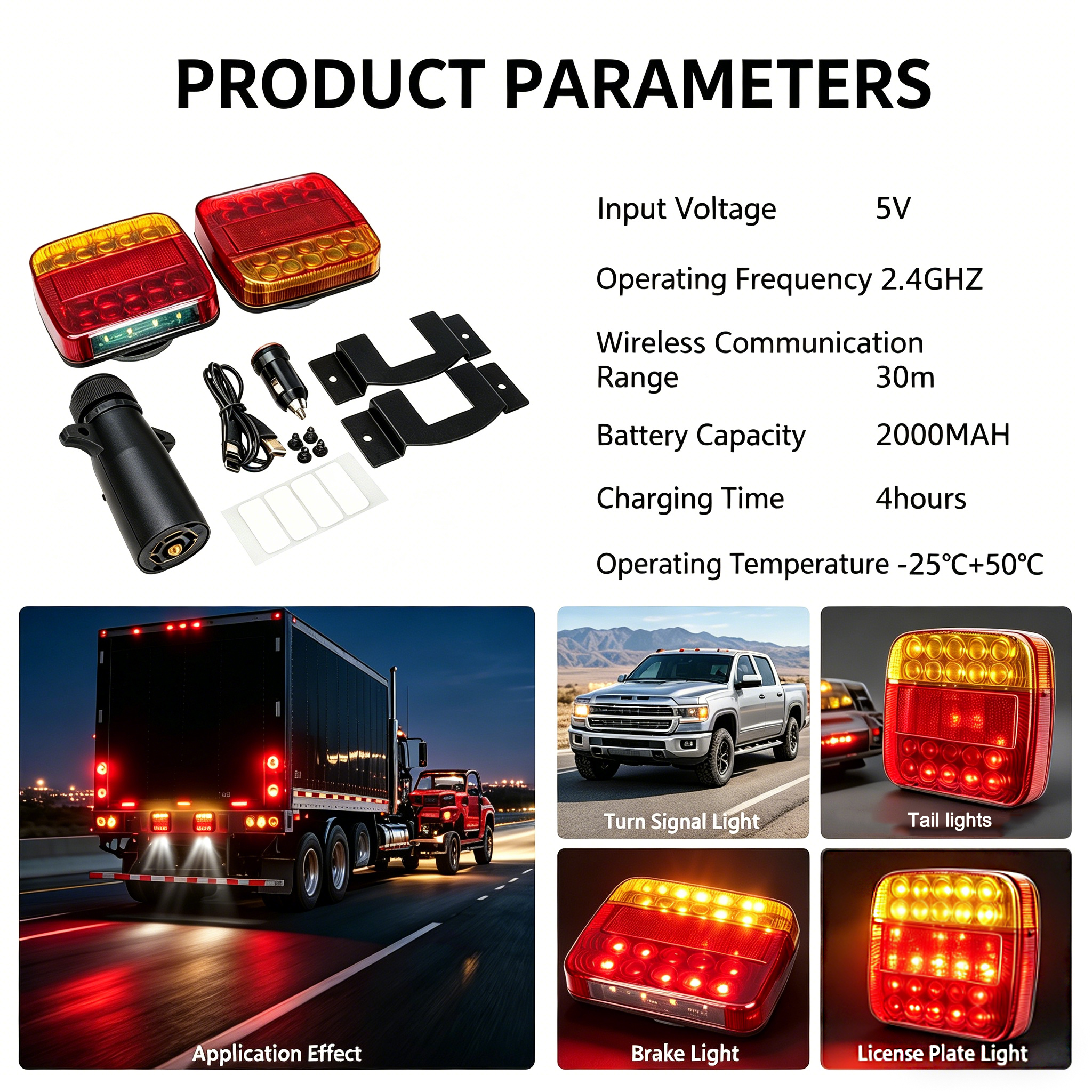 New Universal Aluminum Alloy Waterproof LED Wireless Magnetic Trailer Light Kit Truck Tow Warning Auto Exterior Lighting