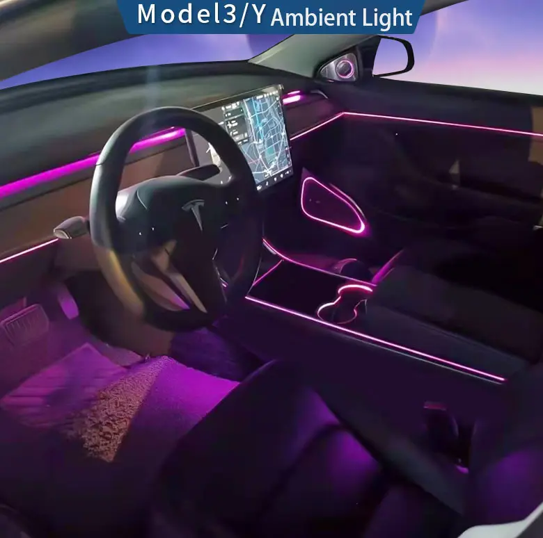 New Products Car Interior Accessories Laser Etched Led Light Ambient Light for Tesla Model 3/Y Ambient Lighting Kit
