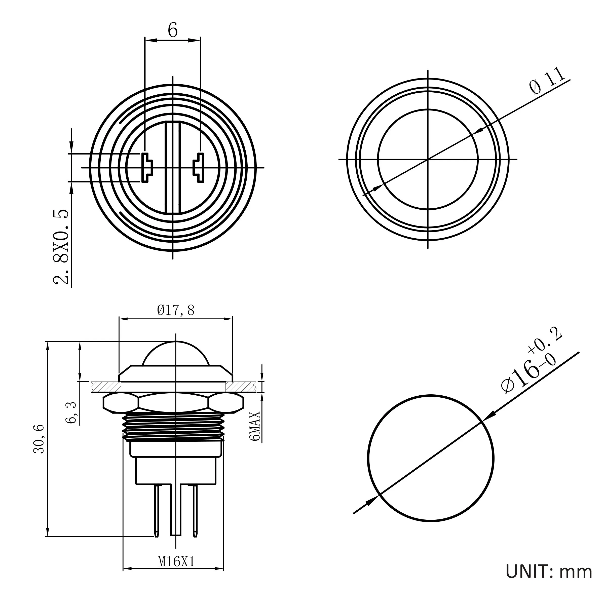 16mm IP67 Waterproof LED Signal Light Flat Head Design for Clean Panel Layout