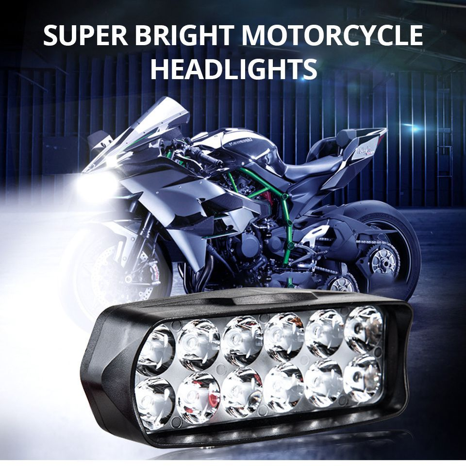 Ebike Motorcycle Headlight Motorbike Spot Head Light 8 12 16 LED Scooter ATV Motor Auxiliary Driving Work Lamp