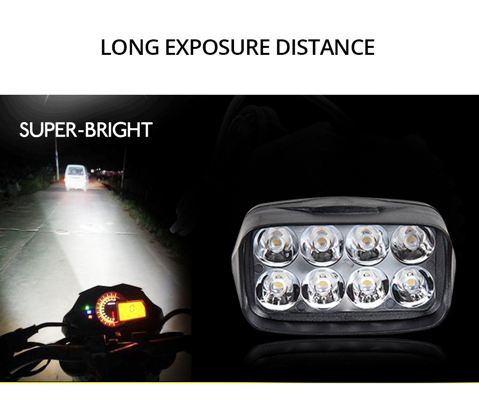 Ebike Motorcycle Headlight Motorbike Spot Head Light 8 12 16 LED Scooter ATV Motor Auxiliary Driving Work Lamp