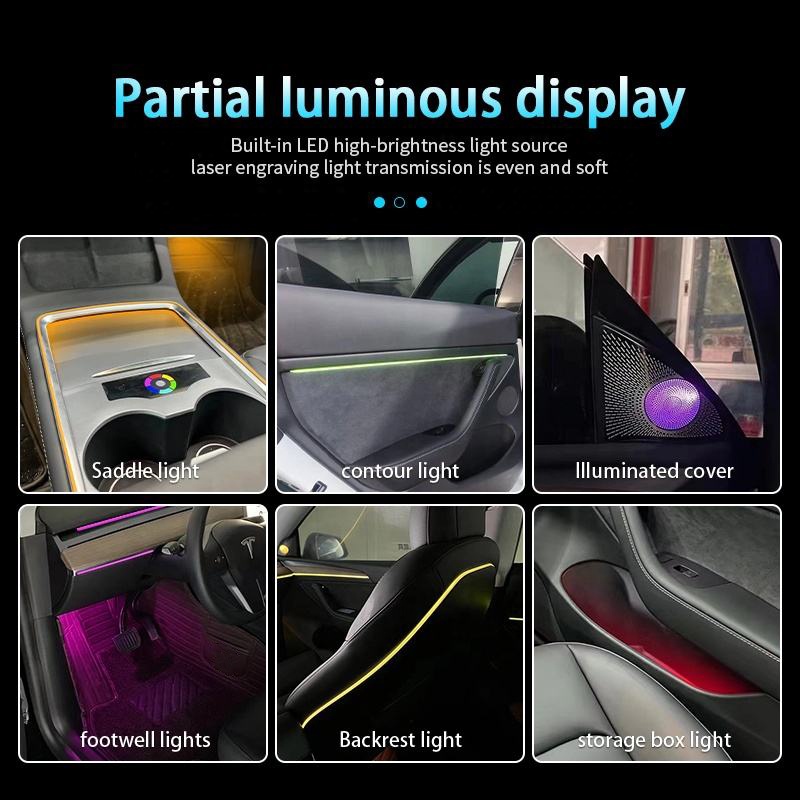Hot Sale Led Ambient Light Car Atmosphere Lights Laser Engraving Style 128 Color Ambient Light for Tesla Model 3