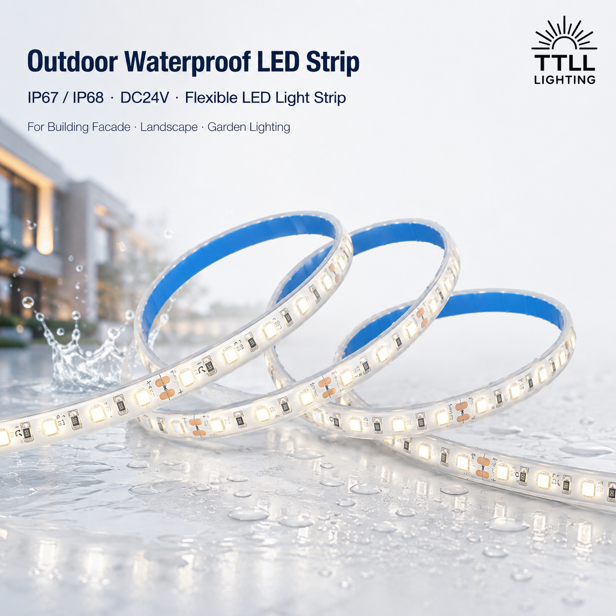 Outdoor Waterproof IP67 IP68 LED Strip Light DC24V Flexible LED Light Strip For Building Facade Landscape Garden Lighting