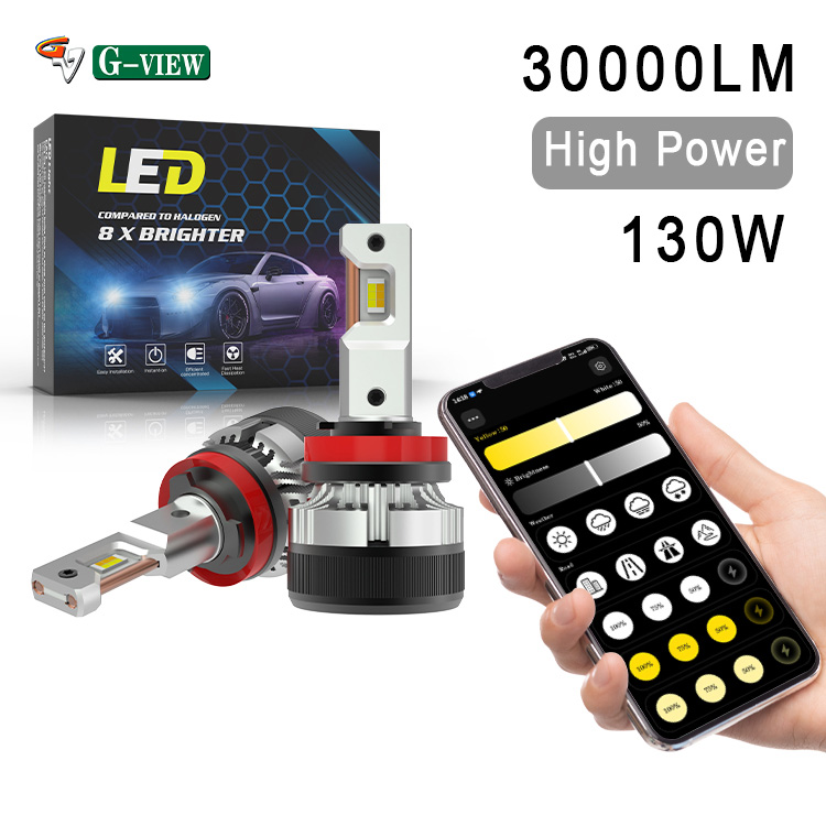 Gview Unique Features 130W 30000LM APP Control LED Headlight Conversion Kit G18W H8 H11 Smart Car Headlight Bulb