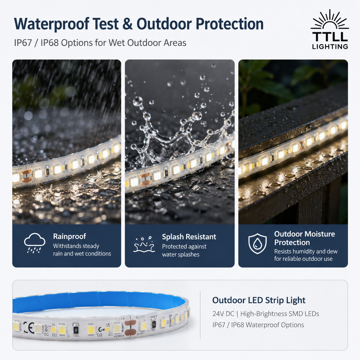 Outdoor Waterproof IP67 IP68 LED Strip Light DC24V Flexible LED Light Strip For Building Facade Landscape Garden Lighting