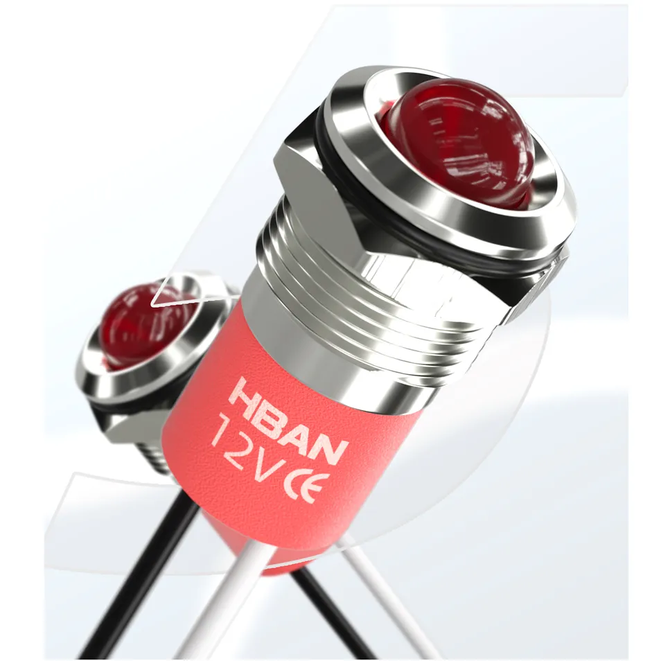 22mm IP67 Metal Waterproof Signal Light Extra-Large Flat Face with Flexible Leads
