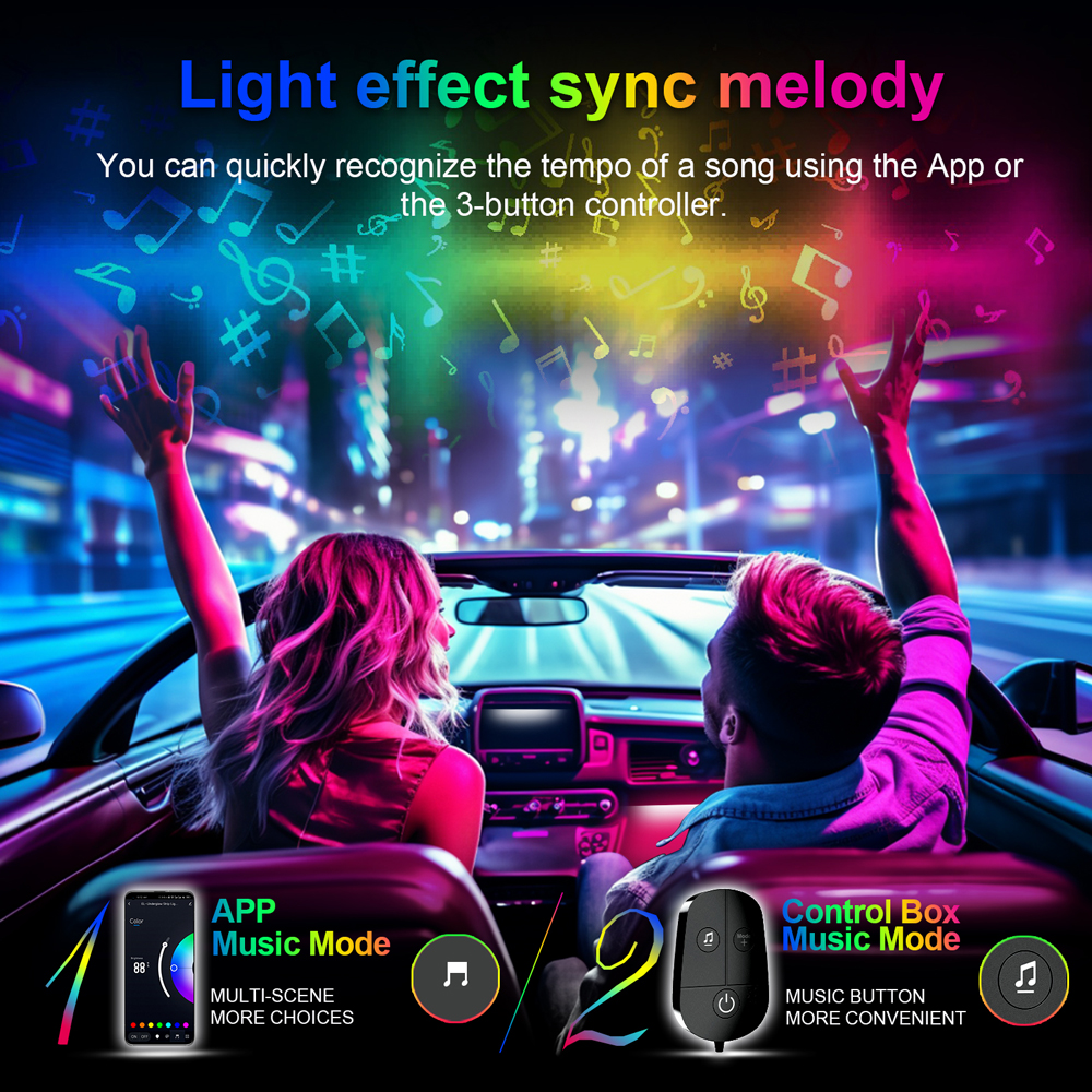 RGB Interior 5050 Decorative LED Strip Light Atmosphere Car Lights With APP Music Wireless Remote Control DC12V
