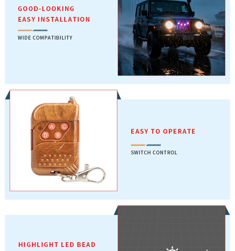 LED Net Light Universal Fit Wireless Remote Control LED Grille Light for Automotive Front Grill Waterproof Easy to Install