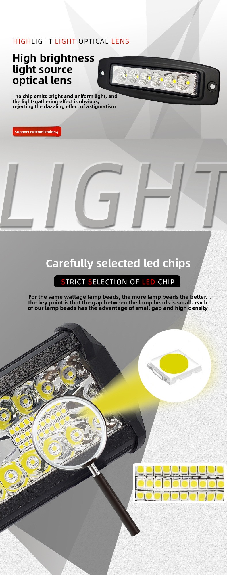 Cross-border Exclusive 18W 36V 2000 Lumens Embedded Car LED Work Light Long Strip Bumper Light Ears Off-road Vehicle