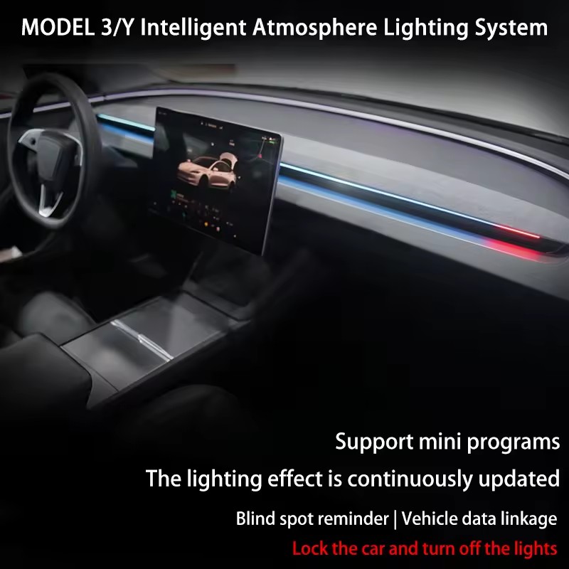 2025+ Tesla Model Y Juniper BSD Smart Atmosphere Light Car Center Console Auto Interior Lighting with Blind Spot Monitoring