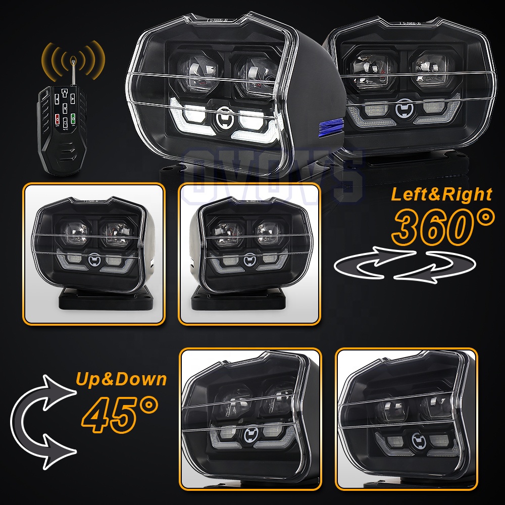 OVOVS 60W 360 Degree Remote Control 360 Led Search Lights for Boat Marine Truck Off Road SUV