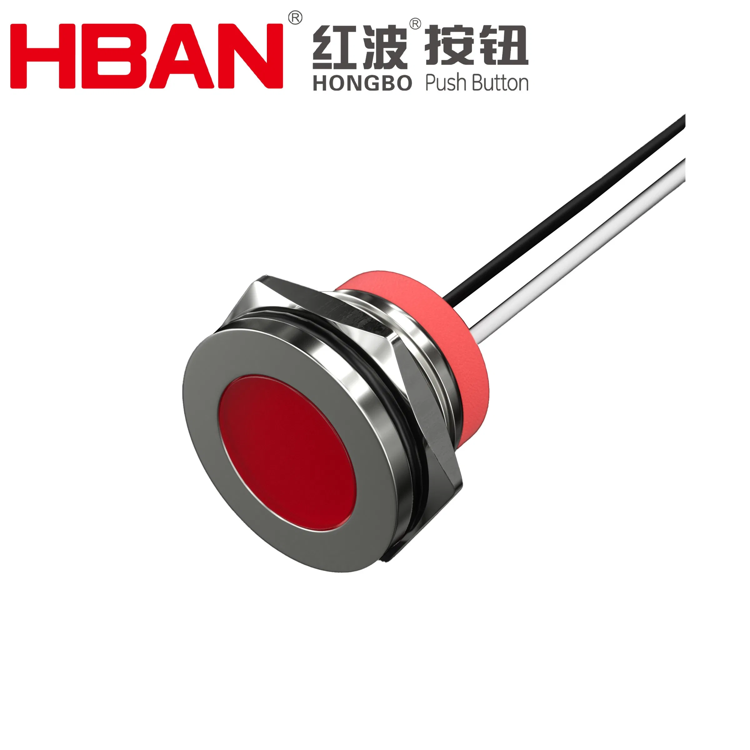 Hban 22mm IP67 Metal Waterproof Signal Light Extra-Large Flat Face with Flexible Leads