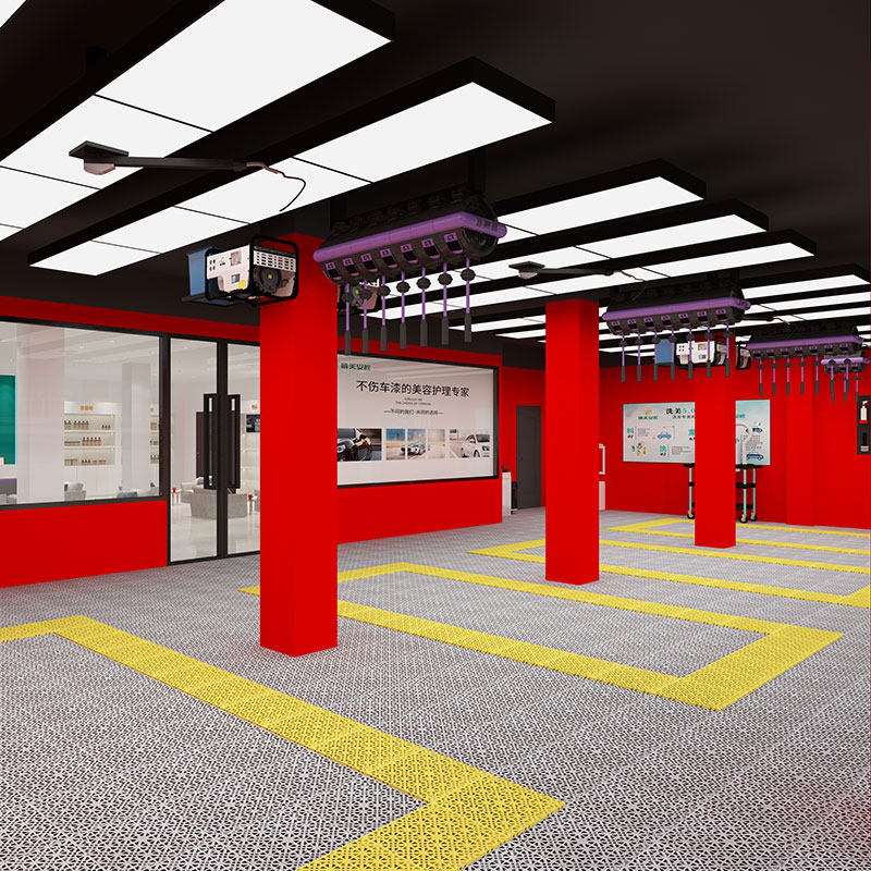 Commercial Grade Car Care Workshop Interior Design with LED Lighting &amp; Durable Flooring System