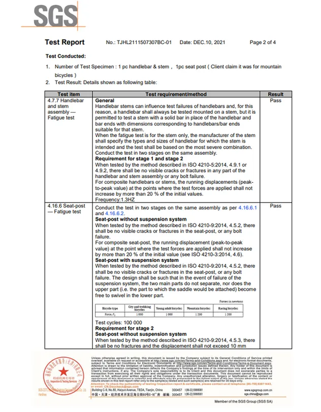 Test report certificate page 1