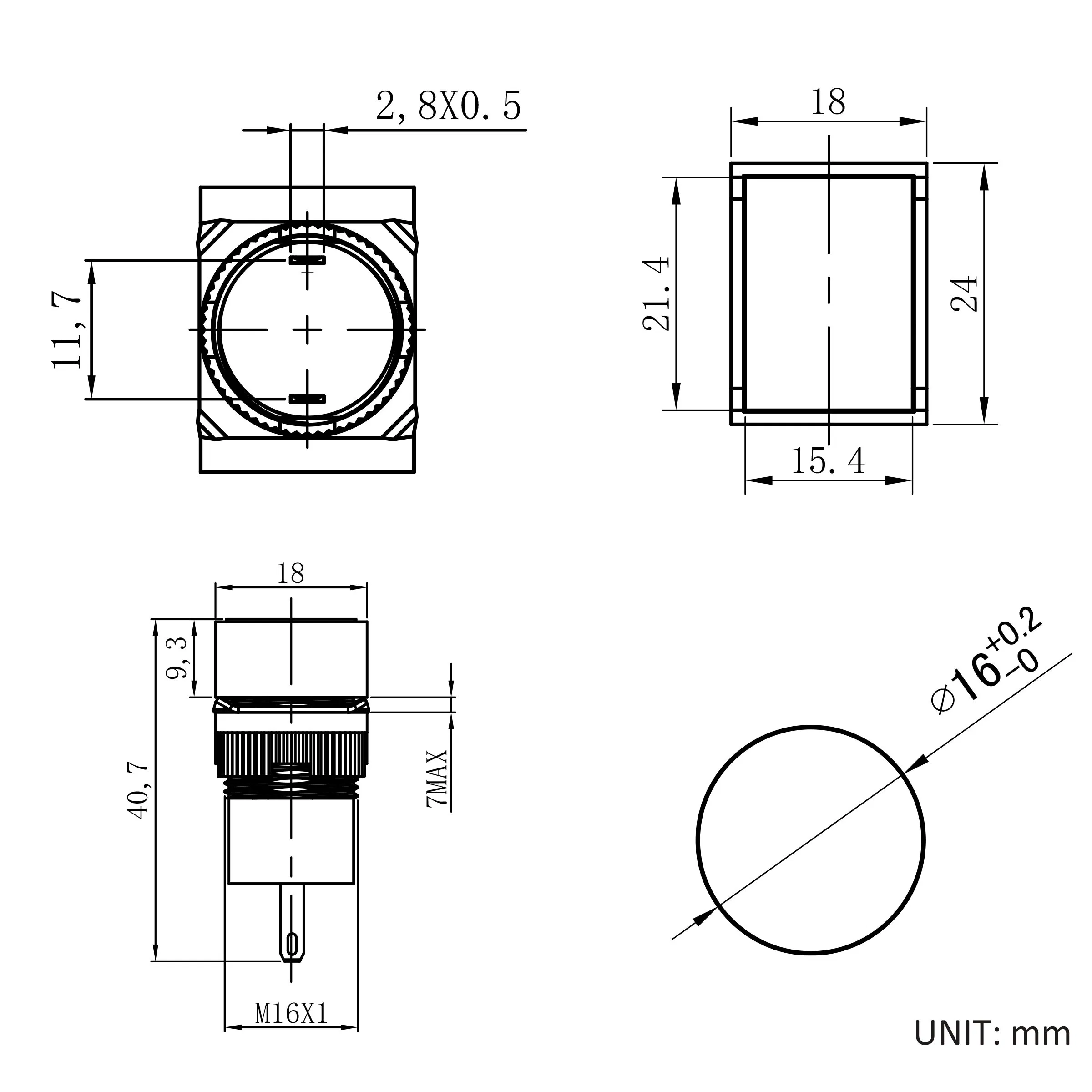 Hban 16mm Plastic Square Rectangular Circular Head Pin Terminal Signal Light