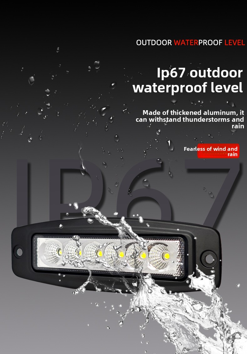 Cross-border Exclusive 18W 36V 2000 Lumens Embedded Car LED Work Light Long Strip Bumper Light Ears Off-road Vehicle