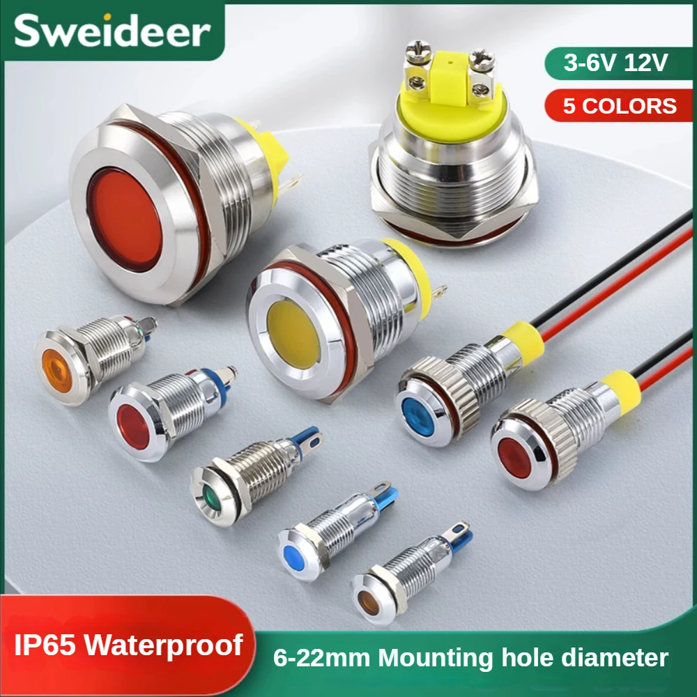 Hot Selling 6/8/10/12/16/19mm Signal Lamp With Wire 3V 6V 12V LED Waterproof Metal Indicator Light For Mechanical Equipment