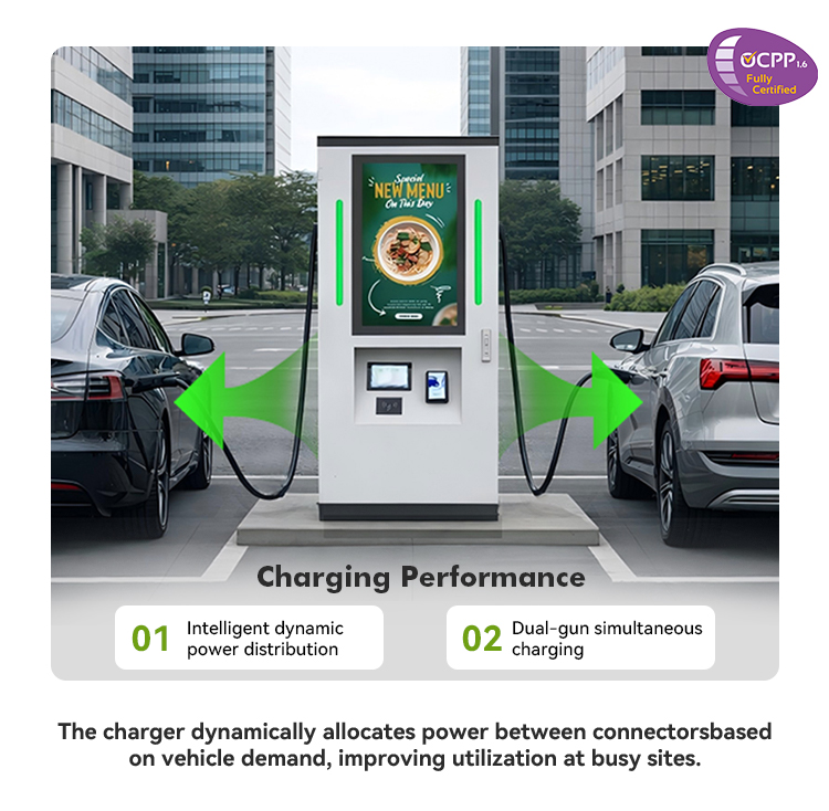 2026 Commercial Use Business 32inch 55inch 120kw 180kw Ccs2 CCS1 GBT Public DC EV Charging Station With Advertising Screen