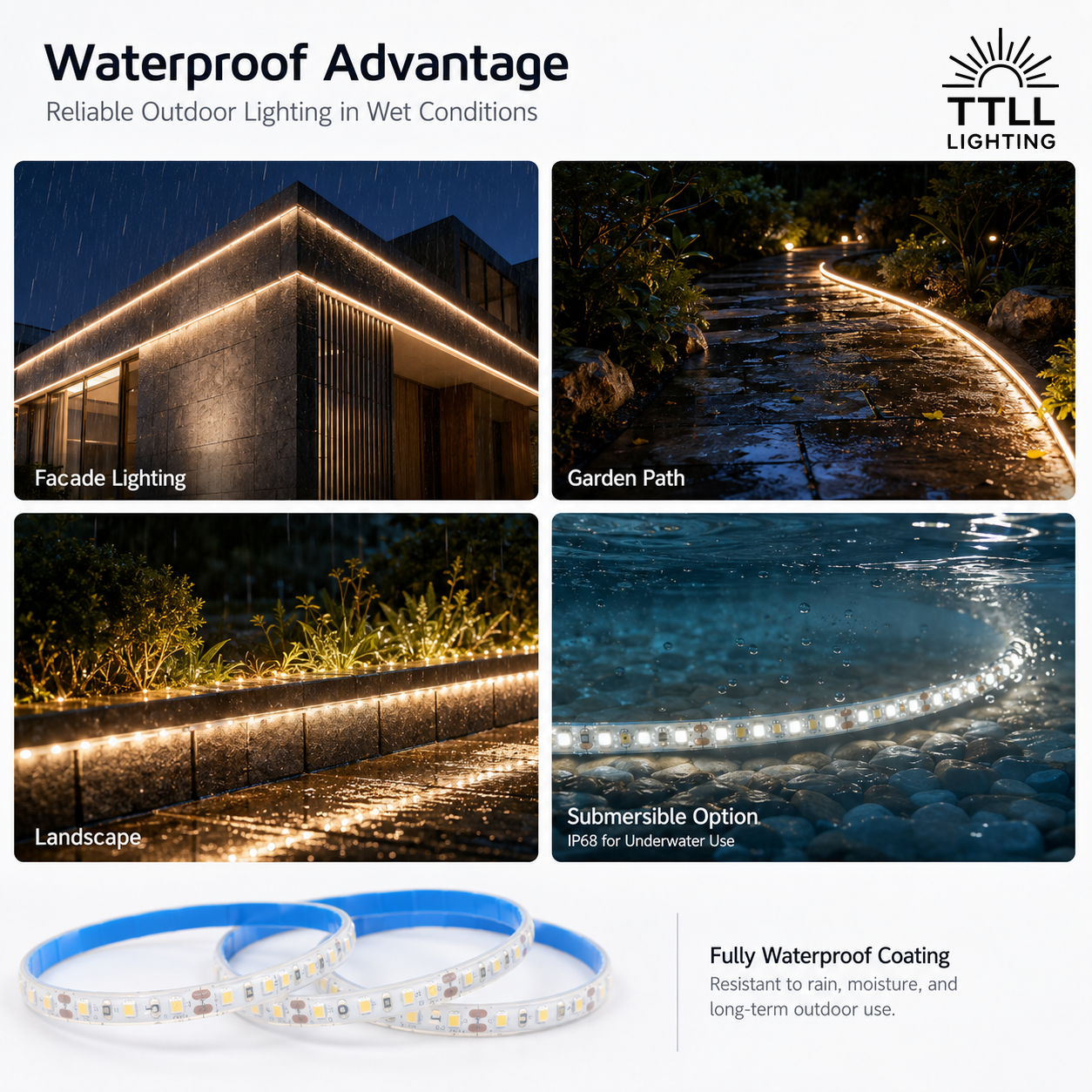 Outdoor Waterproof IP67 IP68 LED Strip Light DC24V Flexible LED Light Strip For Building Facade Landscape Garden Lighting