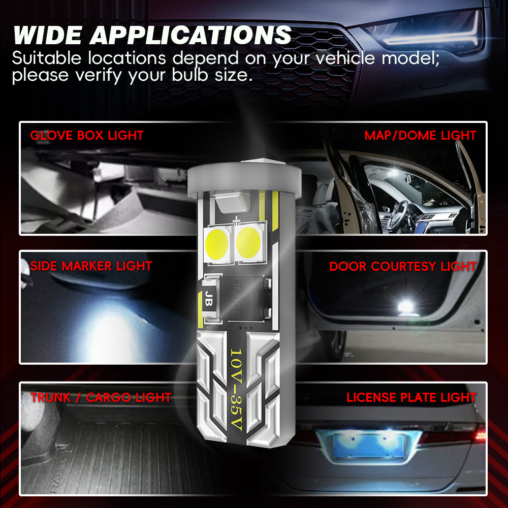 Super Bright T10 CANBUS LED Bulbs W5W 194 With 3030 LED Chips 3.5W 350LM Error Free 12V 24V For Car Interior Dome License Lights