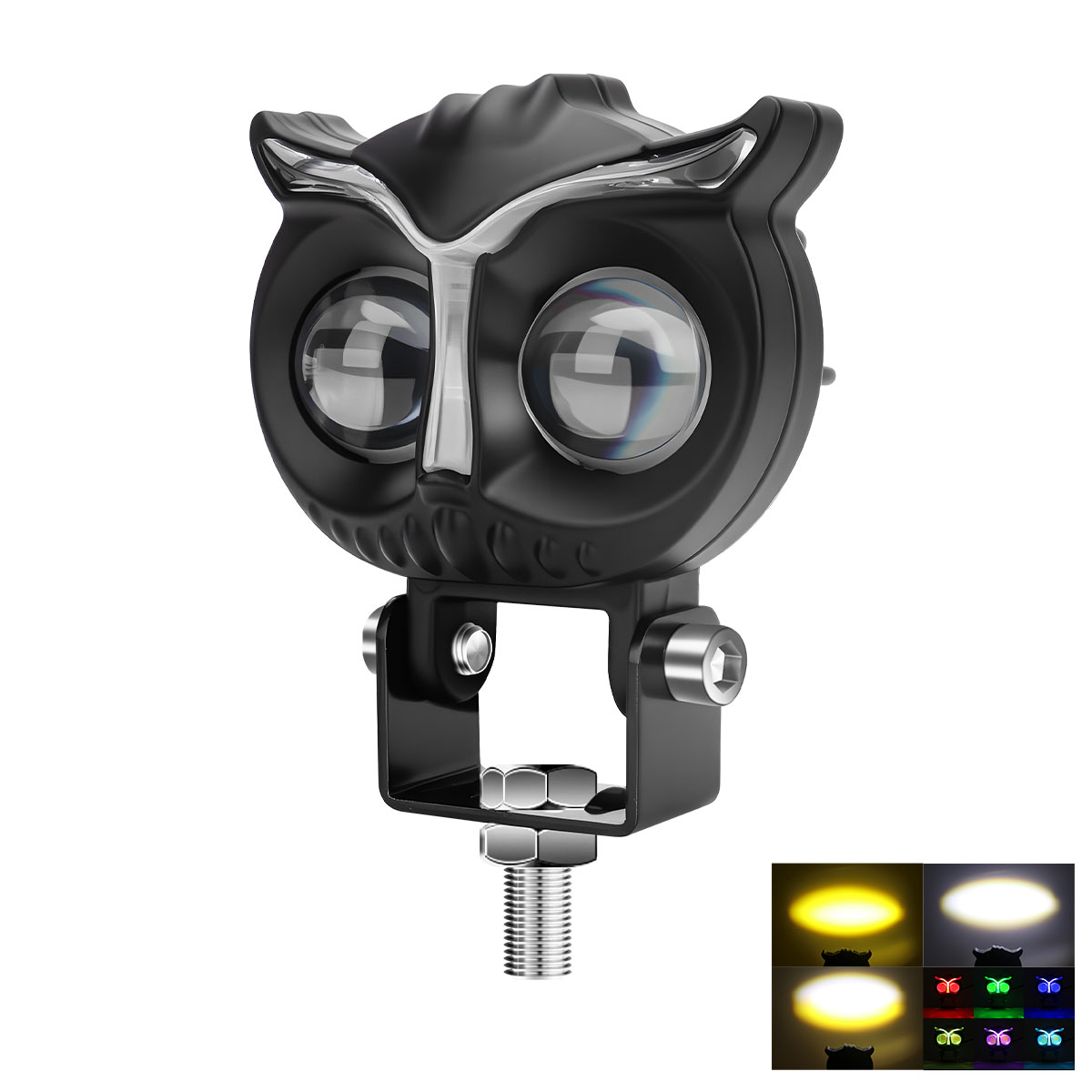 High-Strength RGB Dynamic Strobe Owl Two-tone LED Lens Driving Motor External Spotlight Headlights for Paving Electric Vehicle