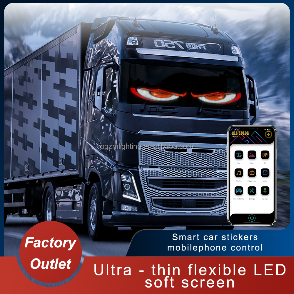 BGZM 16*32 Car Windshield LED Screen 12V Replacement New DIY Indicator Light Devil's Eye App Remote Control Animated Eyes Trucks
