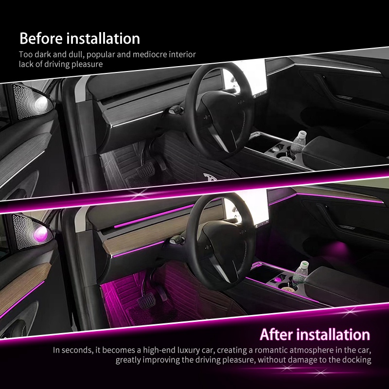 Hot Sale Led Ambient Light Car Atmosphere Lights Laser Engraving Style 128 Color Ambient Light for Tesla Model 3