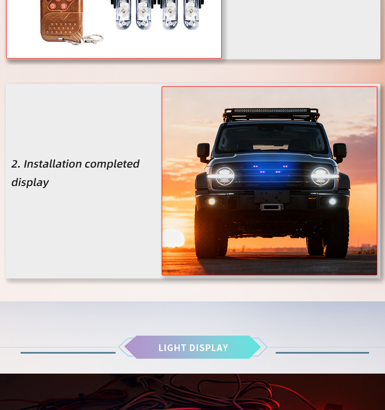 LED Net Light Universal Fit Wireless Remote Control LED Grille Light for Automotive Front Grill Waterproof Easy to Install