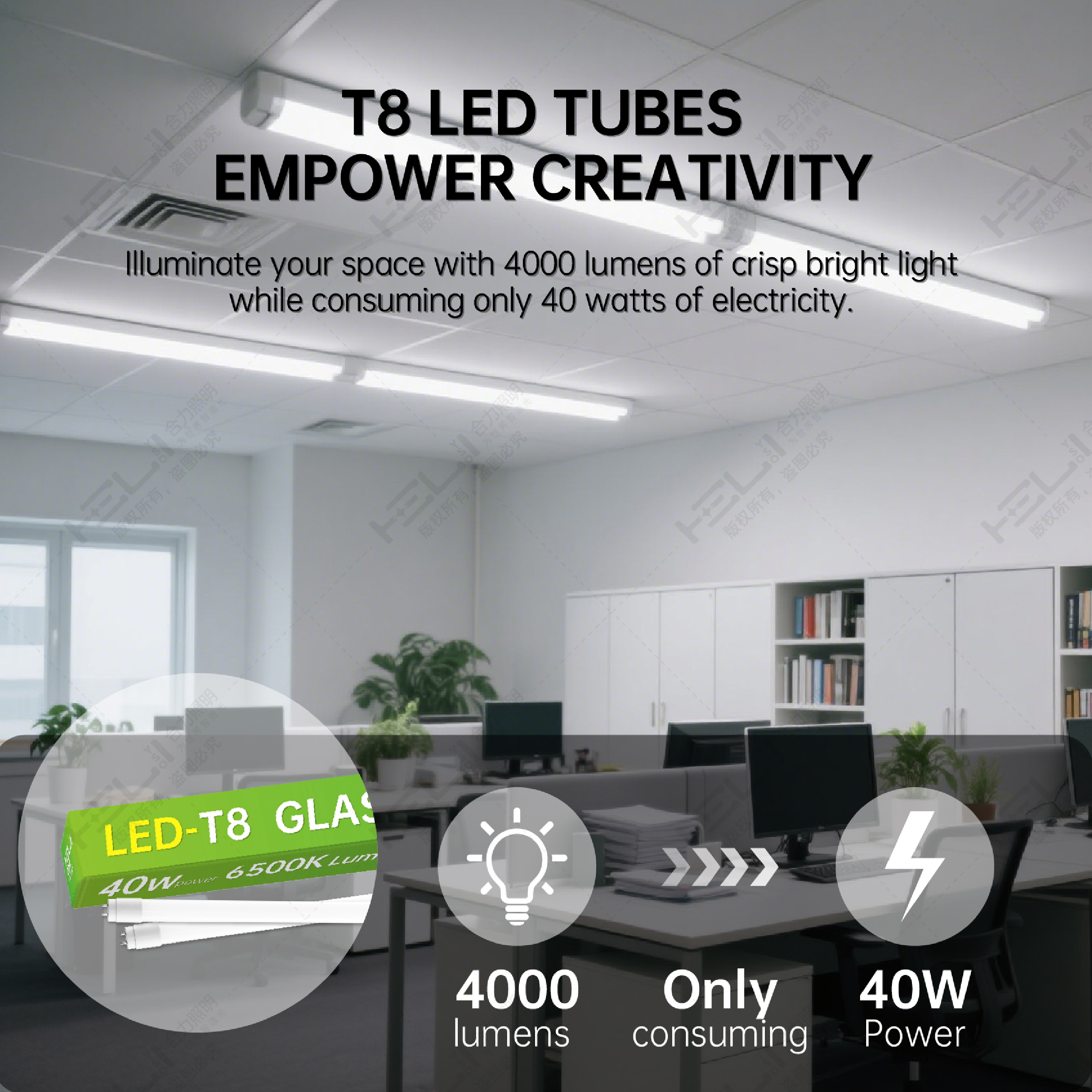 Low Maintenance Cost 180-265v PC Glass Led Tube Light Fixture High Reliability 40w 4000lm Rechargeable Led Work Light