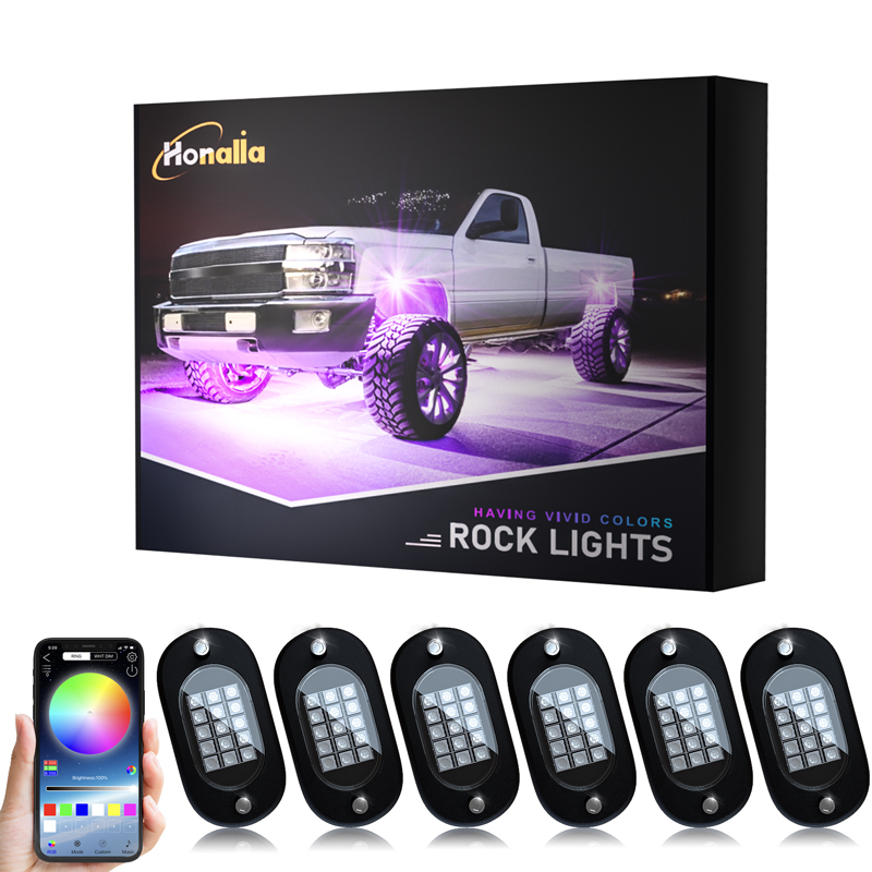 RGB Car Rock Lights Kit 4/6/8/10/12/14 Pods with App &amp; Remote LED Underglow Light IP68 Wheel Well Light for Truck ATV UTV SUV