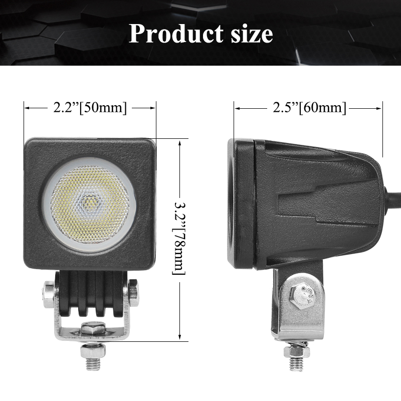 2" Scooter Motorcycle Bike Bicycle 10W Square LED Work Lighting, Auto Car ATV UTV Driving Light, Mechanical Equipment Working Lamp
