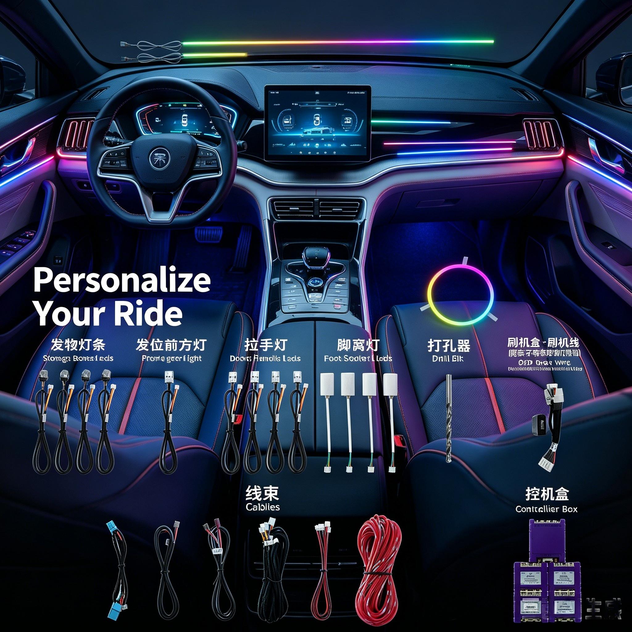 Car Ambient Light for BYD Song L EV 2024-2025 Original Car with Ambient Light Rainbow Kit 35 LED (Control by Screen