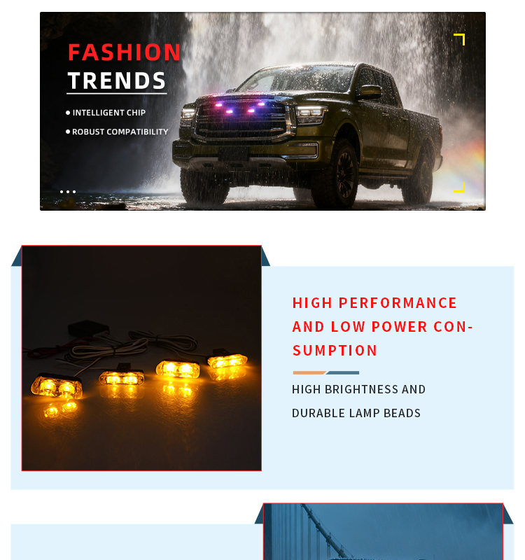 LED Net Light Universal Fit Wireless Remote Control LED Grille Light for Automotive Front Grill Waterproof Easy to Install