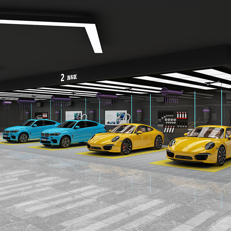 Commercial Grade Car Care Workshop Interior Design with LED Lighting &amp; Durable Flooring System
