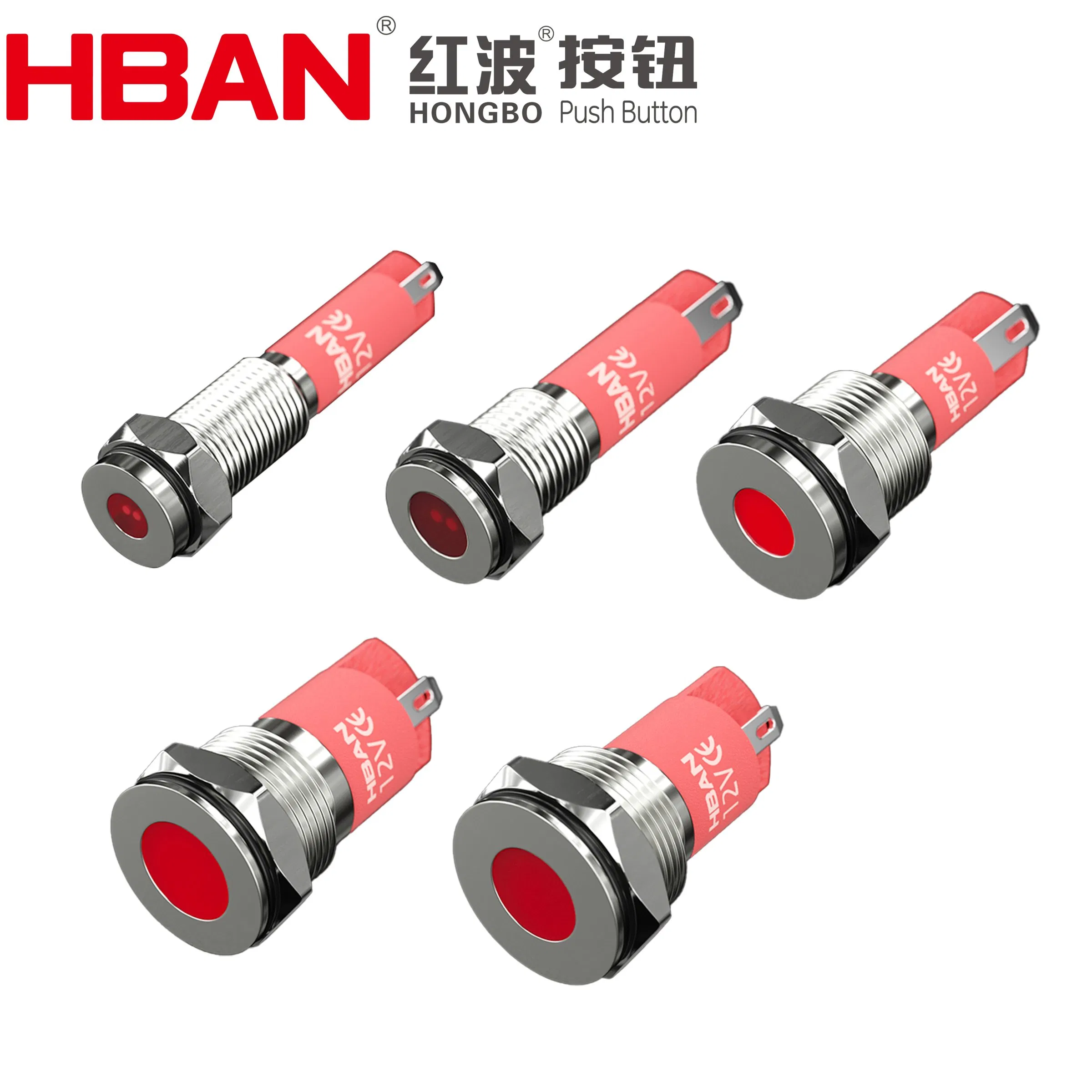 Hban 6-14mm Industrial Flat Face Metal Signal Light with IP67 Waterproof Protection