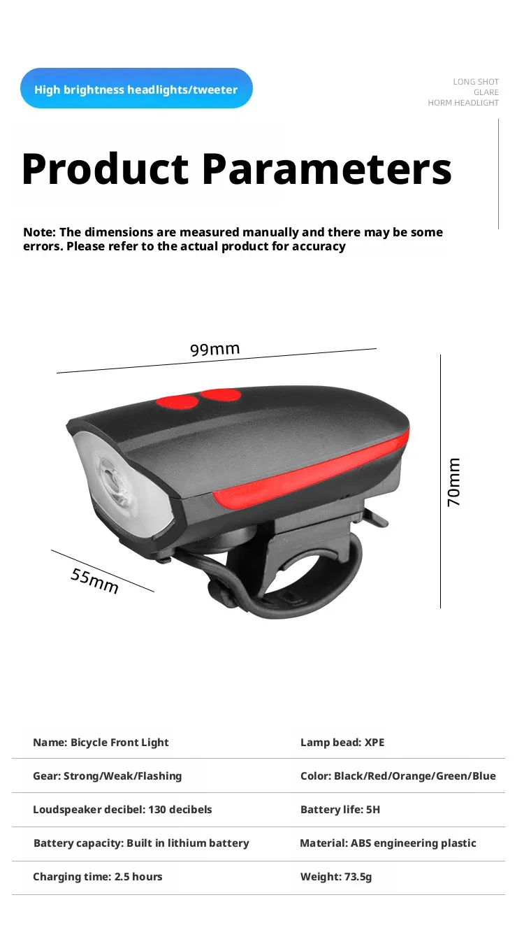 Rechargeable Bike Light with Horn Set, Bicycle Front Light with Bell for Electric Scooter Kids, 2 Modes Sound Siren, 3 Lighting Mode