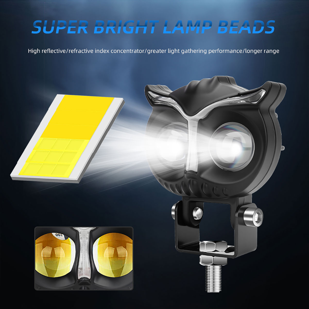 High-Strength RGB Dynamic Strobe Owl Two-tone LED Lens Driving Motor External Spotlight Headlights for Paving Electric Vehicle
