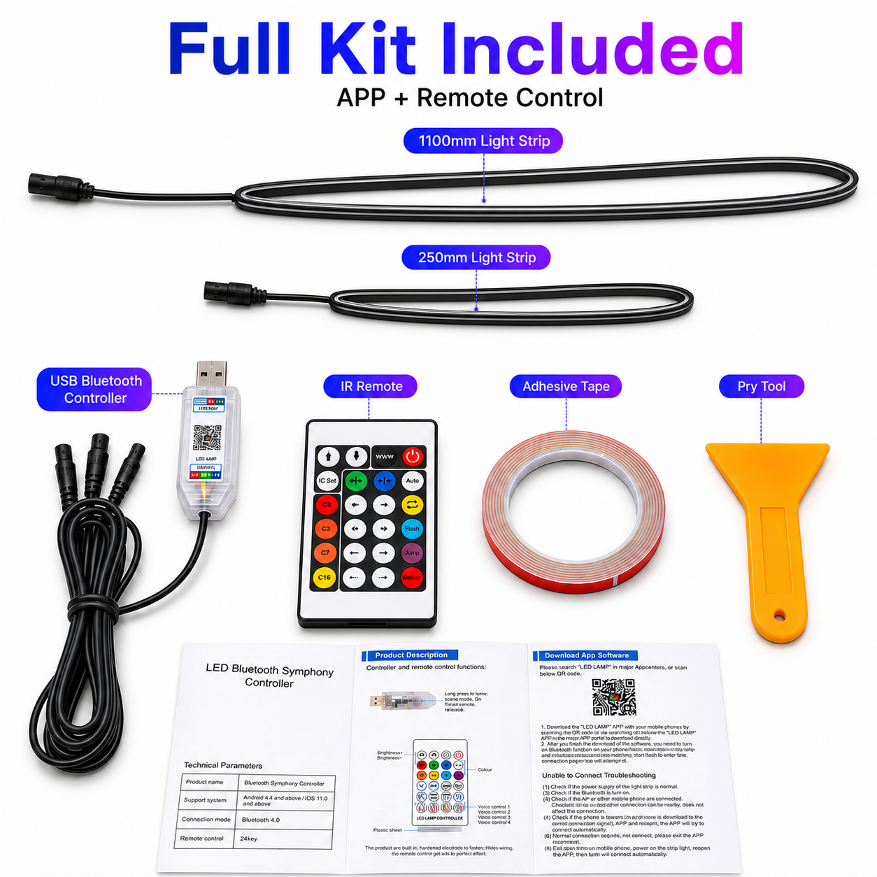 RGBIC Car Interior Ambient Light Kit APP Control Dream Color Flow Effect USB Powered Universal Fit Dashboard Footwell