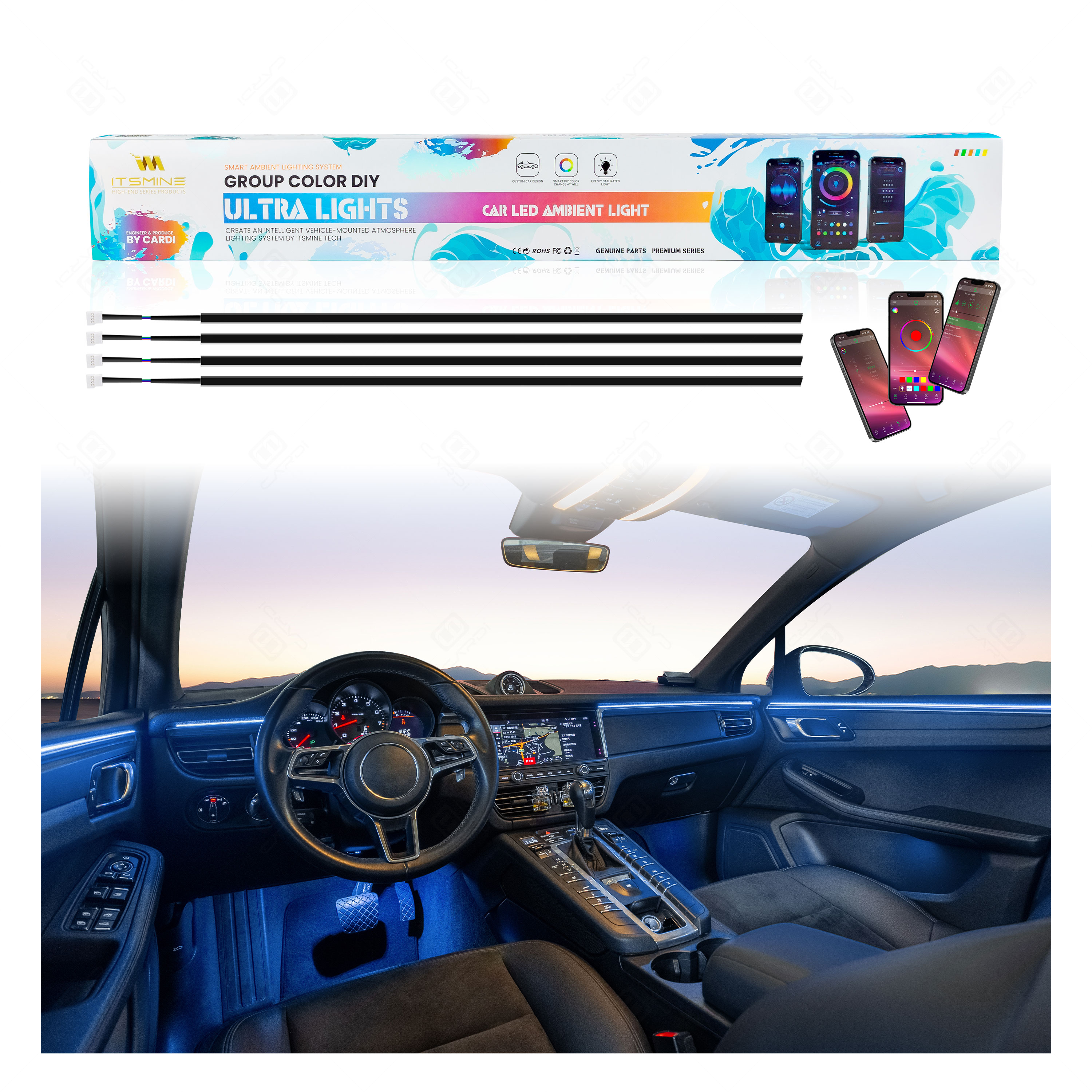 K4S 14 in 1 Car Interior Light Kit with Sound-Active Function for Tesla Model Y/Volvo XC90