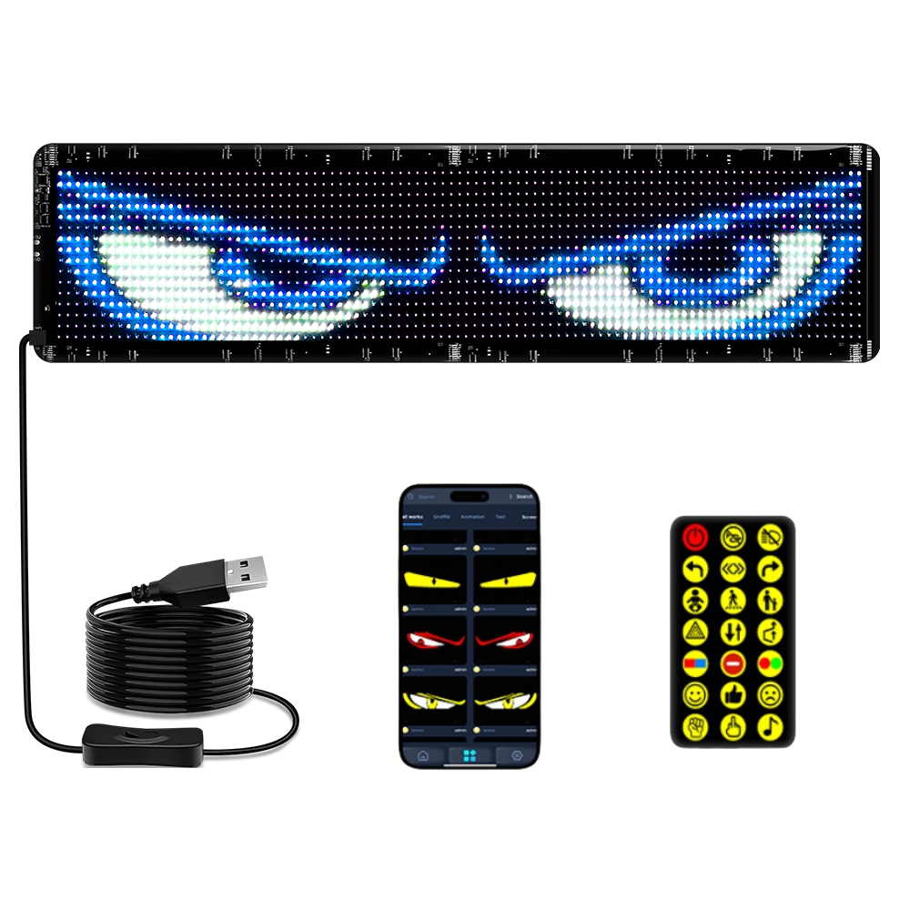 BGZM 16*32 Car Windshield LED Screen 12V Replacement New DIY Indicator Light Devil's Eye App Remote Control Animated Eyes Trucks