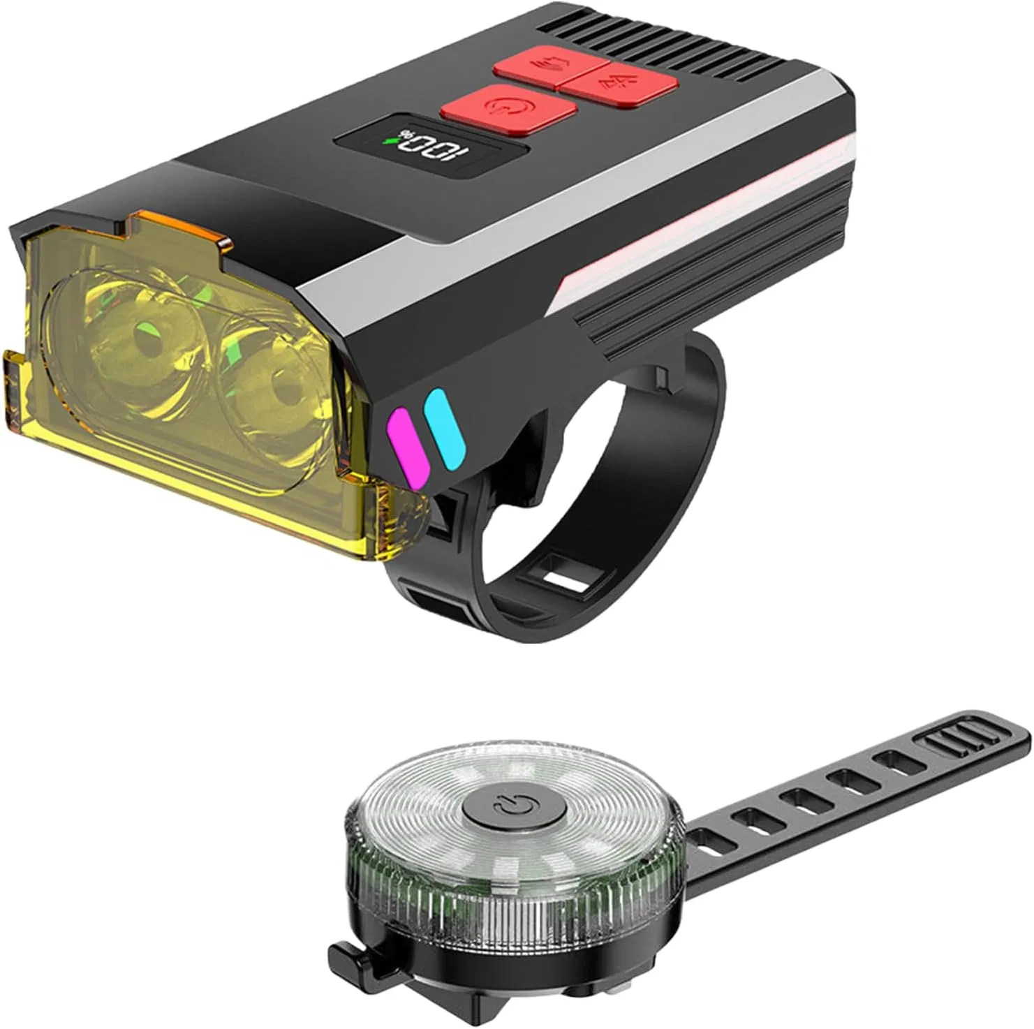 Front and Back Bike Lights - with Horn Waterproof Rechargeable Multis Modes, Front Rear Mountain Bike Lights for Adult Men Women Scooter E-Bike Mountain Road