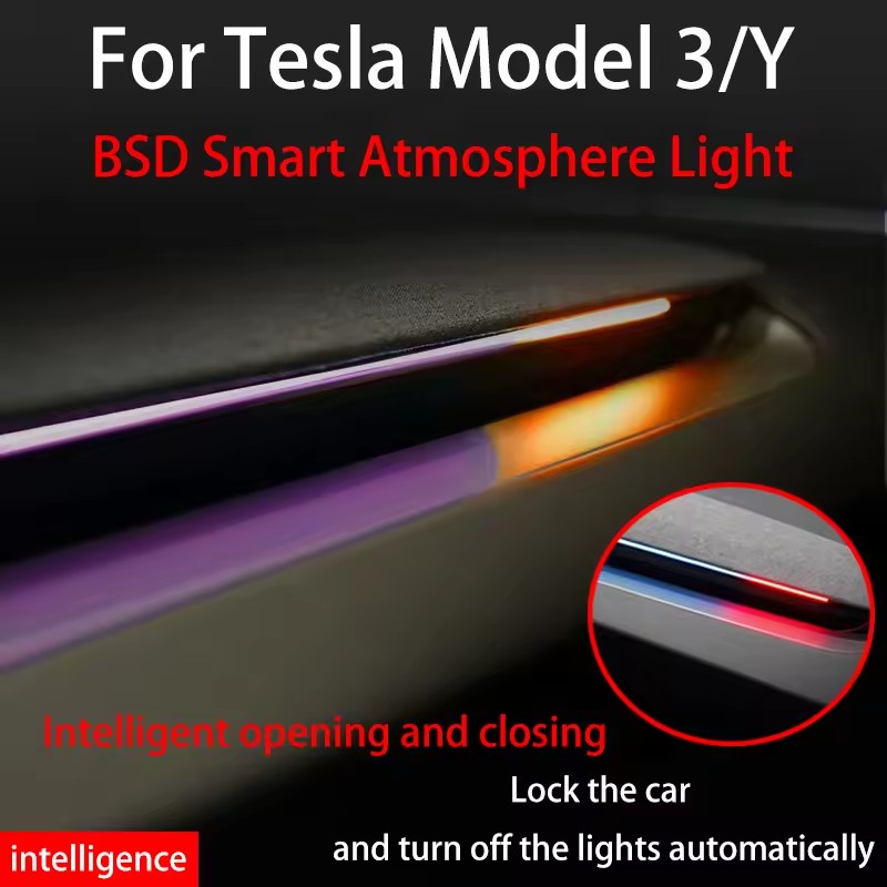 2025+ Tesla Model Y Juniper BSD Smart Atmosphere Light Car Center Console Auto Interior Lighting with Blind Spot Monitoring