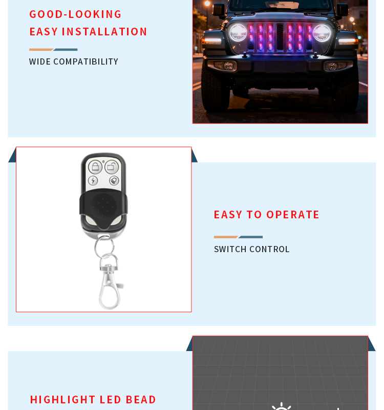 OEM Car Grille Light Wireless Remote Control Waterproof LED Daytime Running Light for Global Vehicle Models Customizable