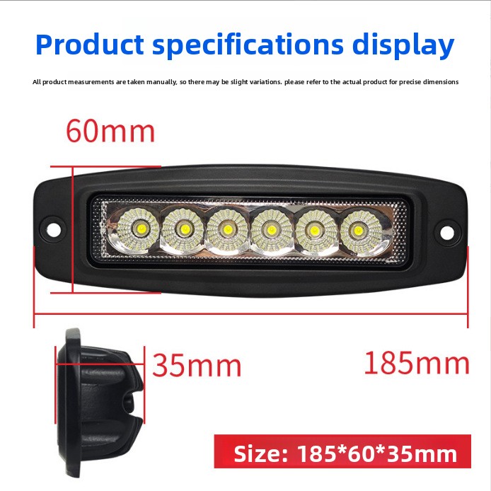 Cross-border Exclusive 18W 36V 2000 Lumens Embedded Car LED Work Light Long Strip Bumper Light Ears Off-road Vehicle