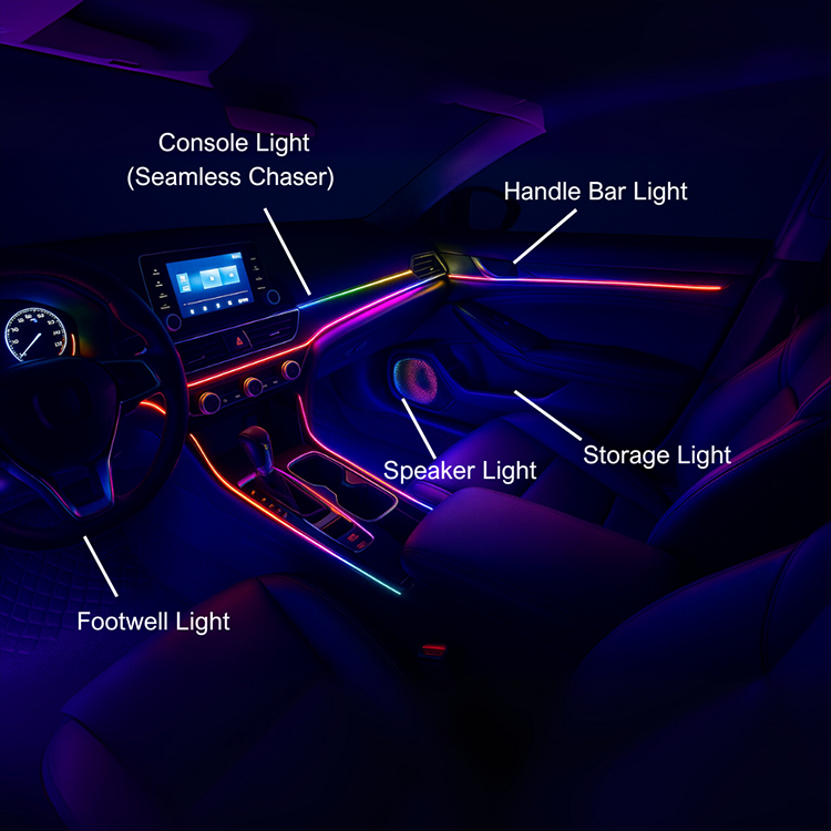 18 In 1 Smart App Control RGB Car Interior Ambient Lighting Kit Multicolor LED Strips For Auto Decoration