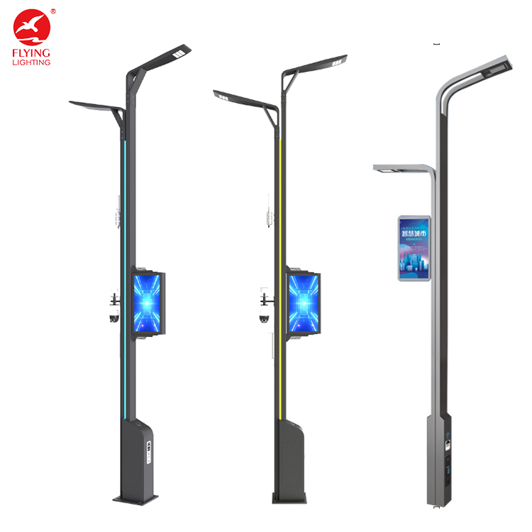 Smart Pole System 9m Aluminum Smart Street Light Pole with Integrated IP66 LED Display 5G WiFi EV Charger for Smart City