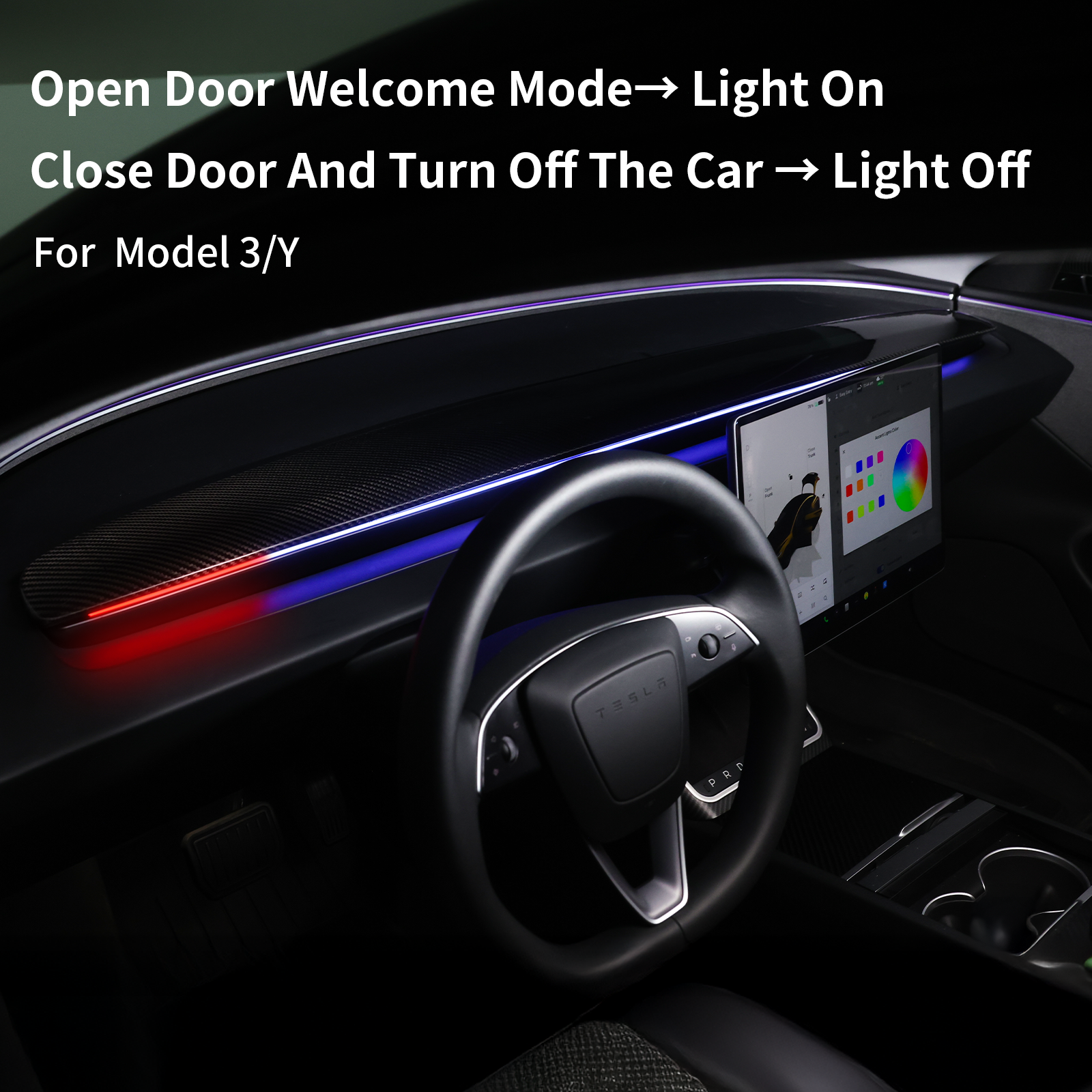 Xunyue V2.0 Original System Control 12V 36W BSD Ambient Light Strip with 1 Year Warranty for Tesla Model 3/Y
