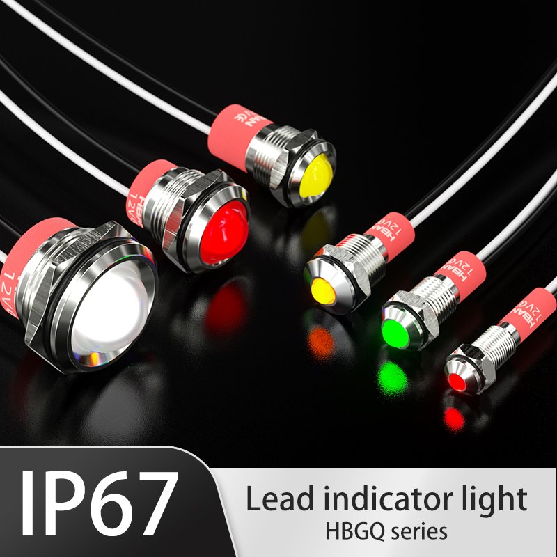 Hban 22mm IP67 Metal Waterproof Signal Light Extra-Large Flat Face with Flexible Leads