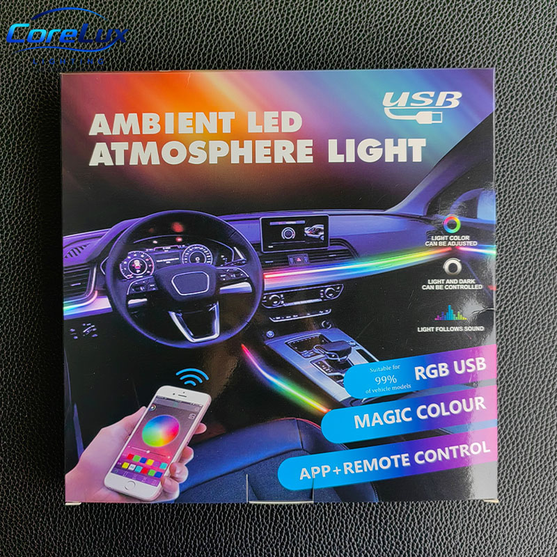 RGBIC Car Interior Ambient Light Kit APP Control Dream Color Flow Effect USB Powered Universal Fit Dashboard Footwell